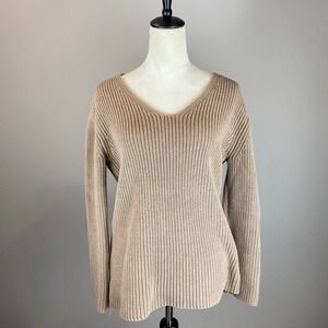 Pact Sweater Women's Size Small V-Neck Organic Cotton Tan
